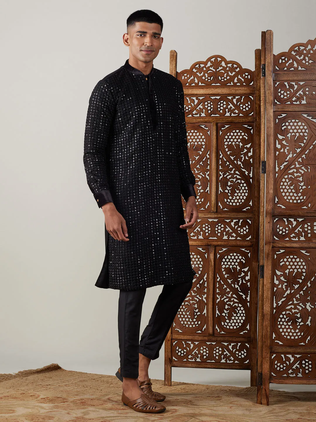 Vastramay Black Georgette Kurta Pant Set