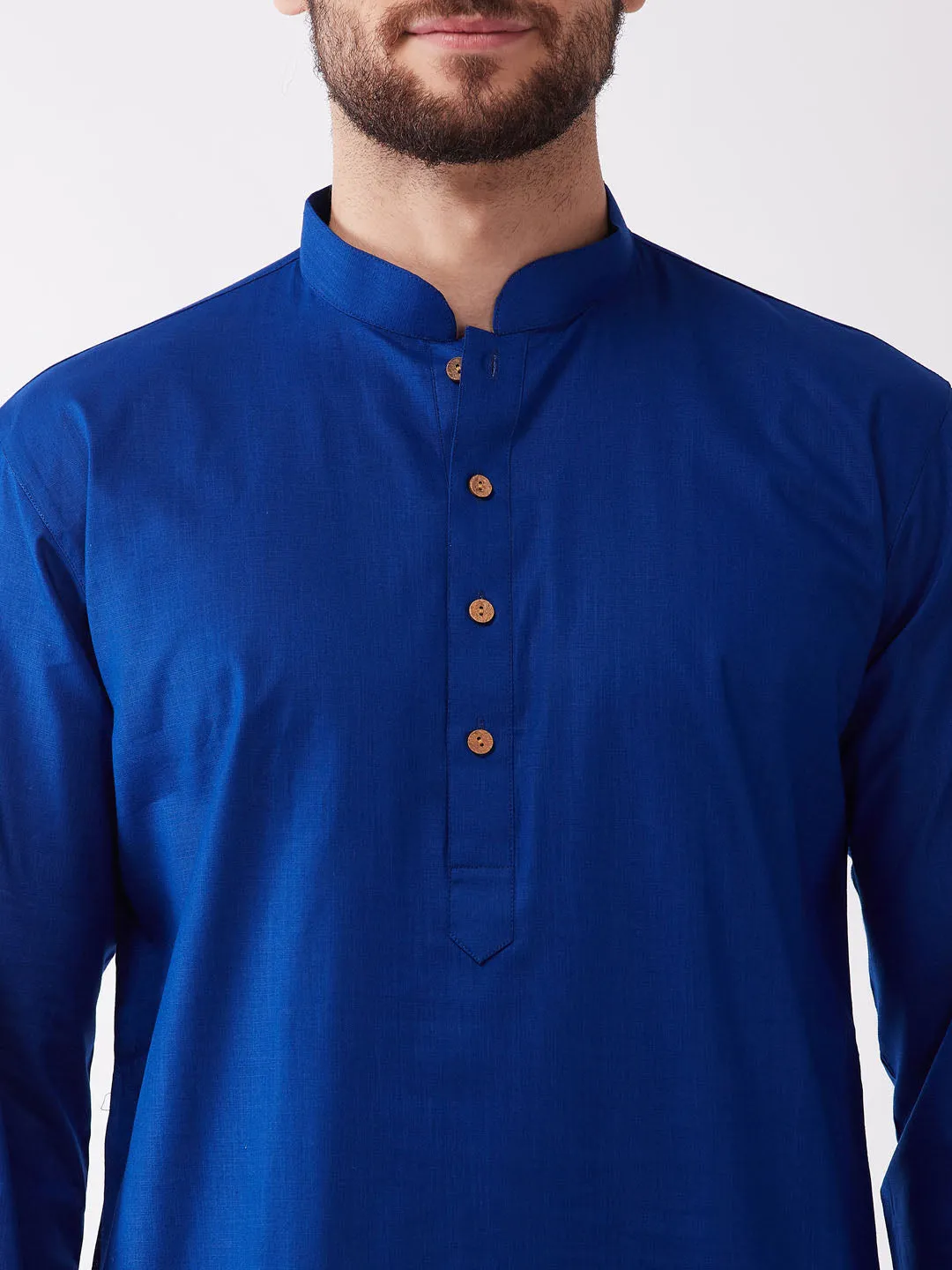 VASTRAMAY Blue & White Cotton Kurta Dhoti