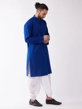 VASTRAMAY Blue & White Cotton Kurta Dhoti