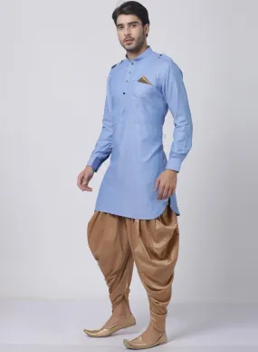 VASTRAMAY Blue Cotton Kurta Dhoti Set