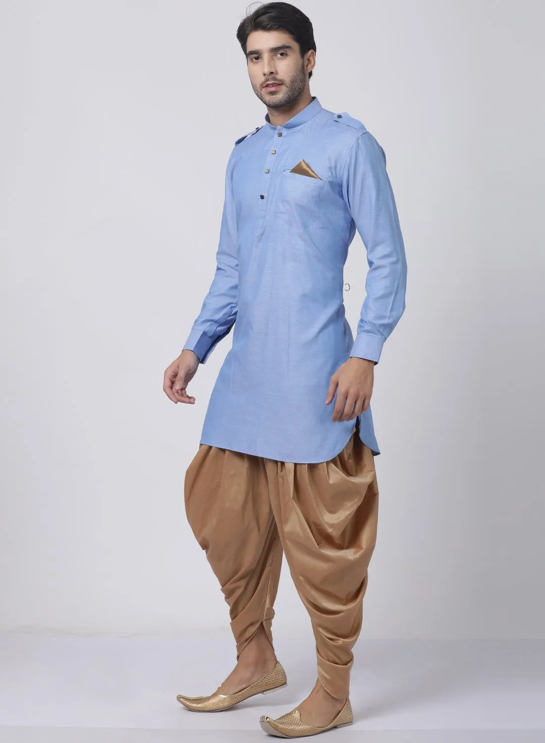 VASTRAMAY Blue Cotton Kurta Dhoti Set