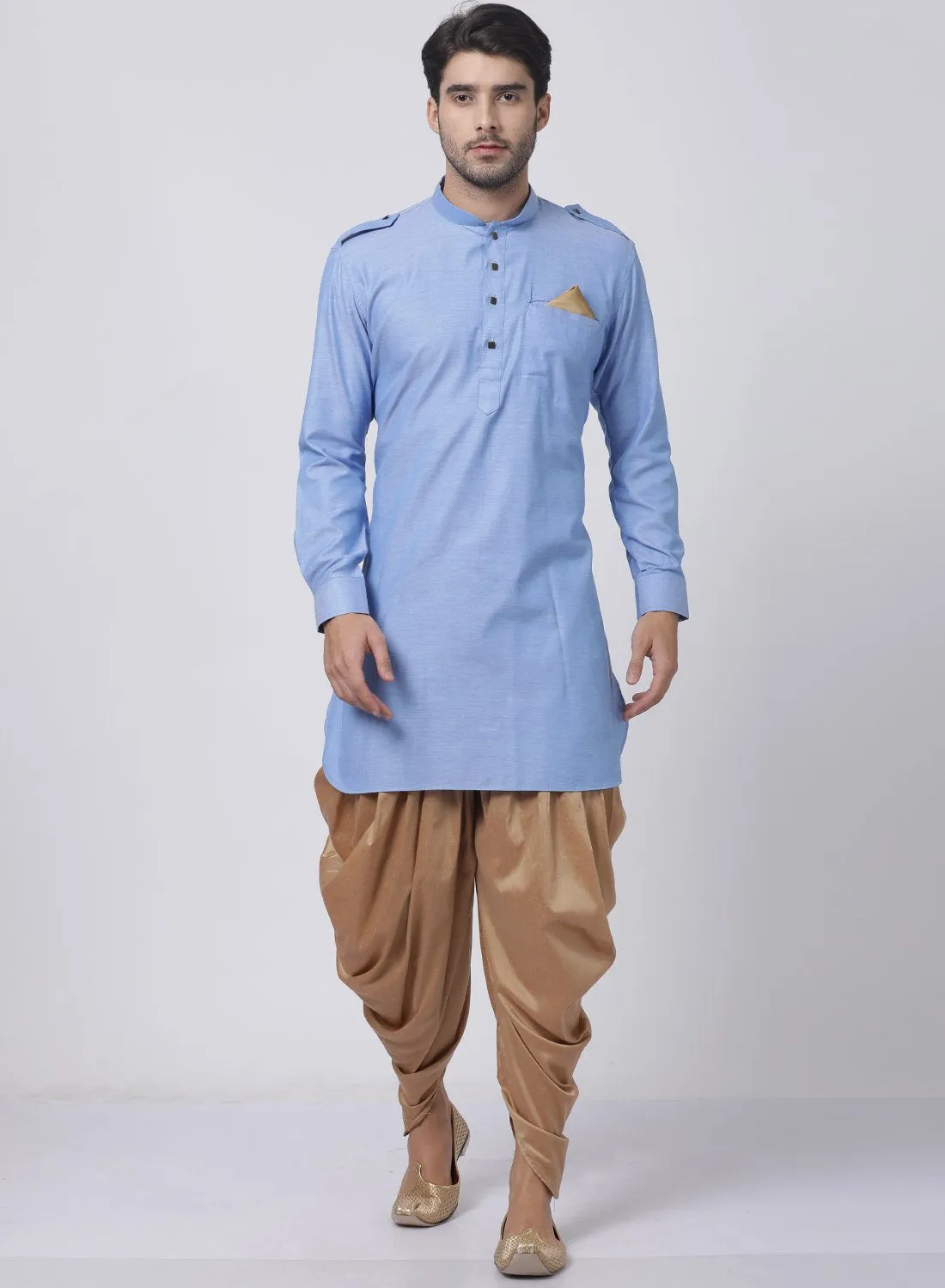 VASTRAMAY Blue Cotton Kurta Dhoti Set