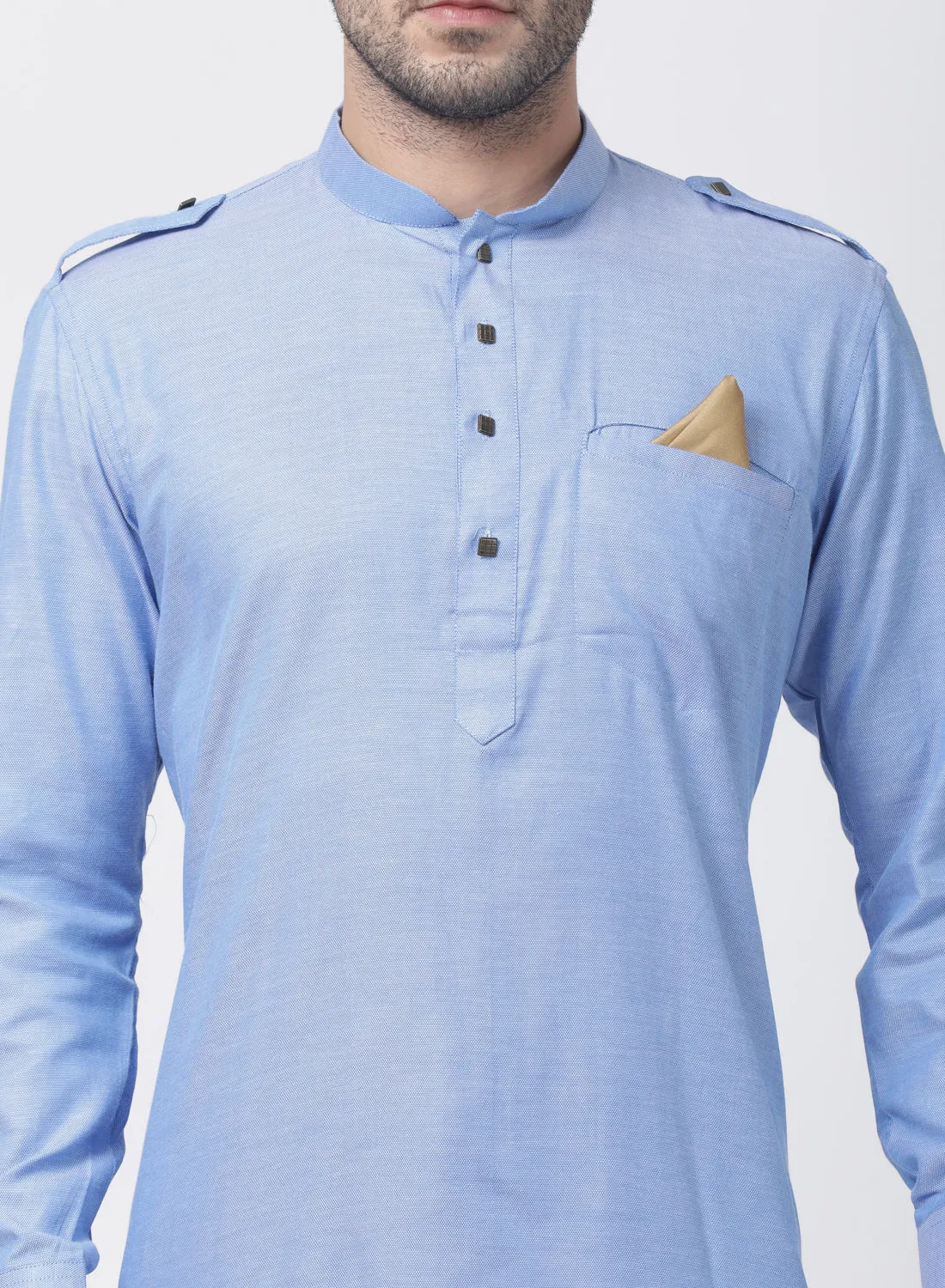 VASTRAMAY Blue Cotton Kurta Dhoti Set