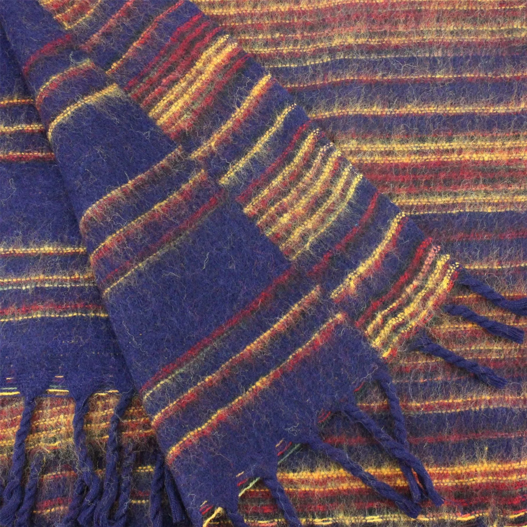 Vegan Wool Shawl Blanket - Stripe - Navy Sunset