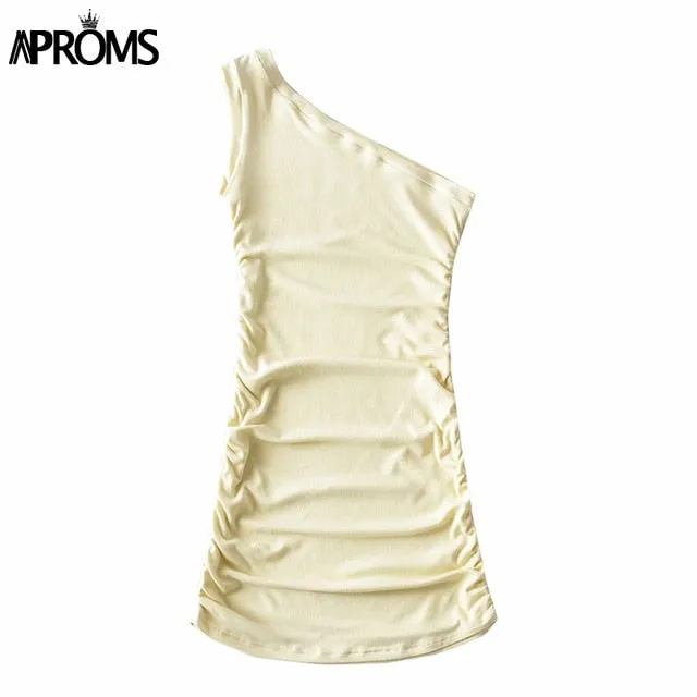 VenusFox Aproms Elegant One Shoulder Cotton Ribbed Knitted Mini Dress Women 2021 Spring Streetwear Short Bodycon Dresses Black Sundress