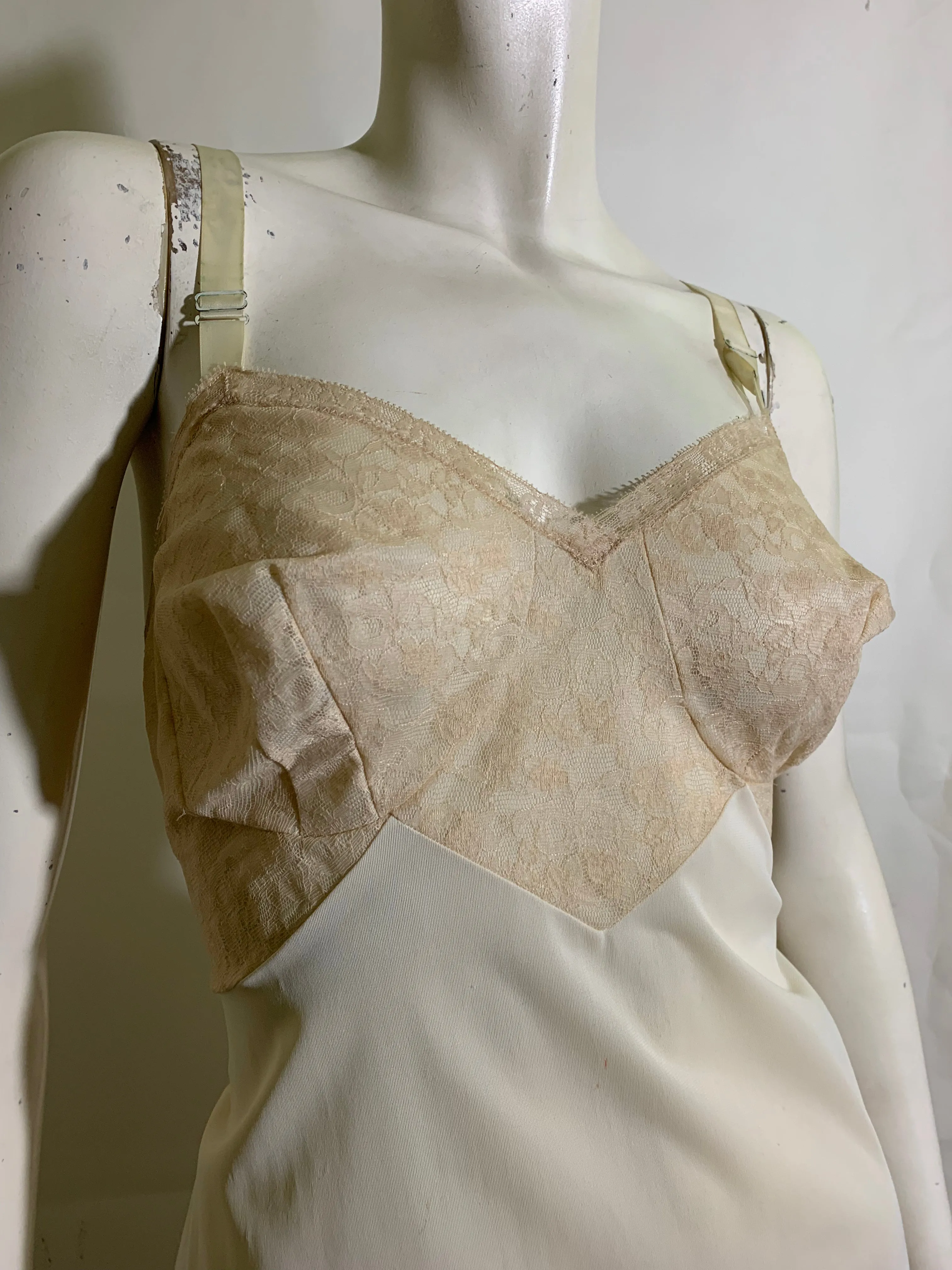 Warm Off White Nylon Lace Trimmed Slip circa 1960s 36S