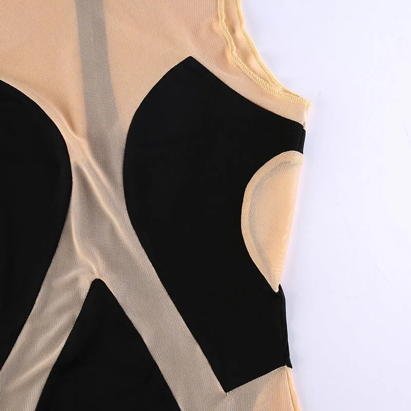 Wjczt Sexy Mesh Transparent Dress Women Bodycon Mini Dresses Ladies Patchwork Black White Vestiods See Through Streetwear