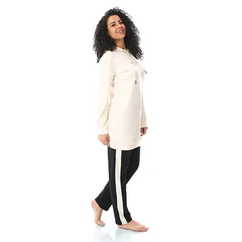 Women's Beige & Black Sweatpants - Stylish and Comfortable Lounge Bottoms