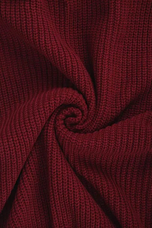 Womens Thicken High Collar Long Sleeve Plain Sweater Dress Ruby